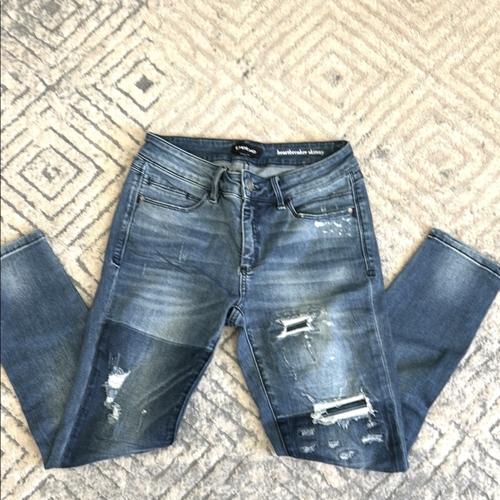 Bebe Blue Skinny Jeans Distressed Style